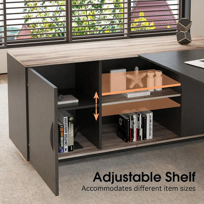 63in L-Shaped Executive Desk with 47" lateral File Cabinet/Storage Shelves Business Writing Table Computer Desk for Home Office