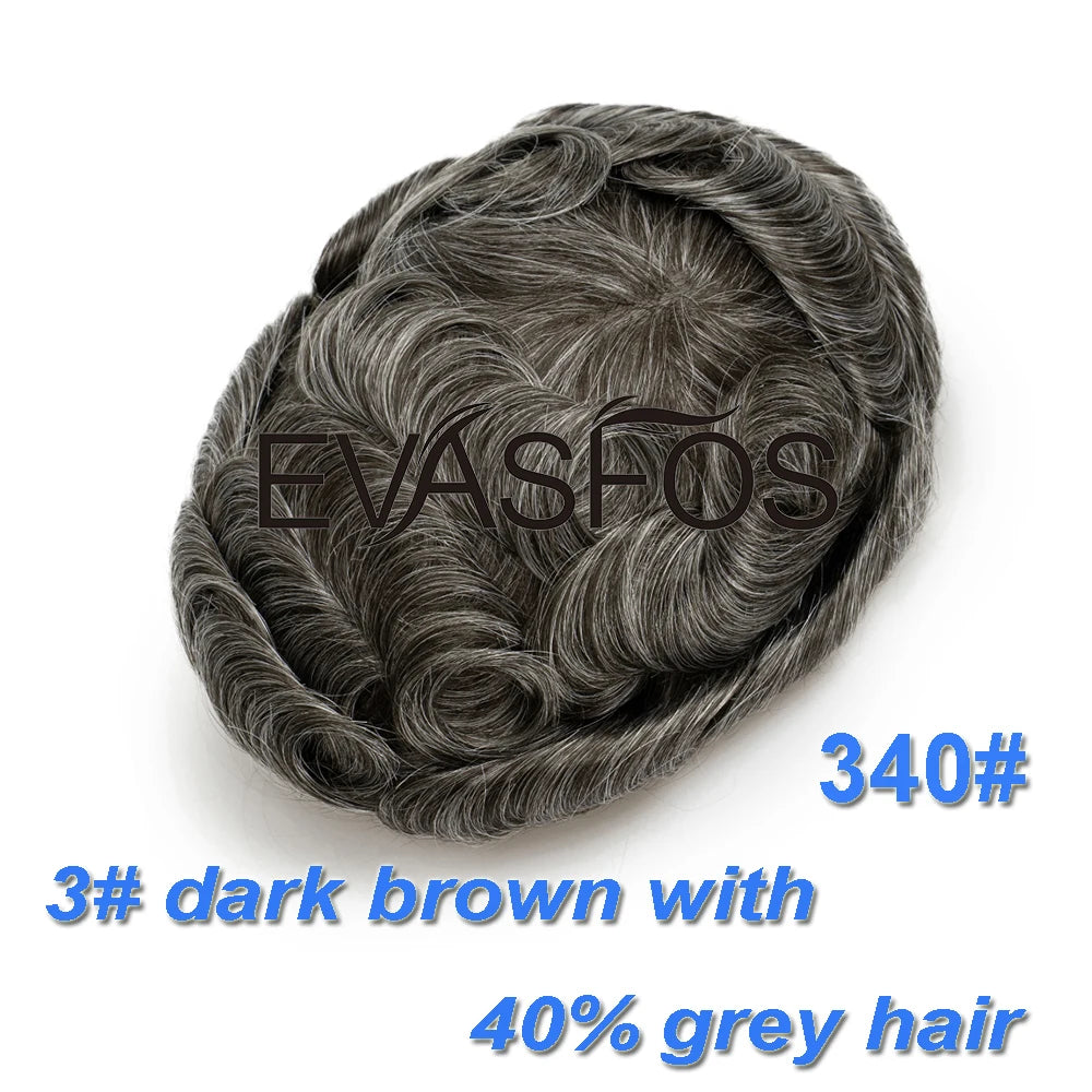 EVASFOS 0.02-0.04mm Super Thin Skin Men's Toupee Natural European Human Hair Male Wig Prosthesis Hair System For Men