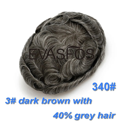 EVASFOS 0.02-0.04mm Super Thin Skin Men's Toupee Natural European Human Hair Male Wig Prosthesis Hair System For Men