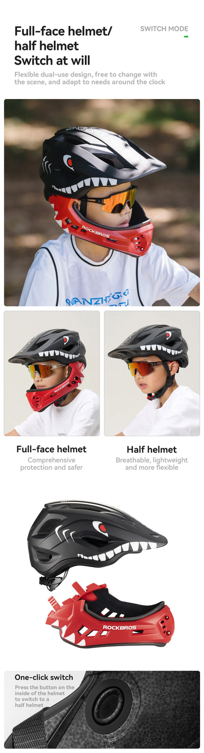 ROCKBROS Child Cycling Helmets Detachable Full Face Helmet Lightweight Adjustable Bicycle Scooter Helmet Safety Breathable