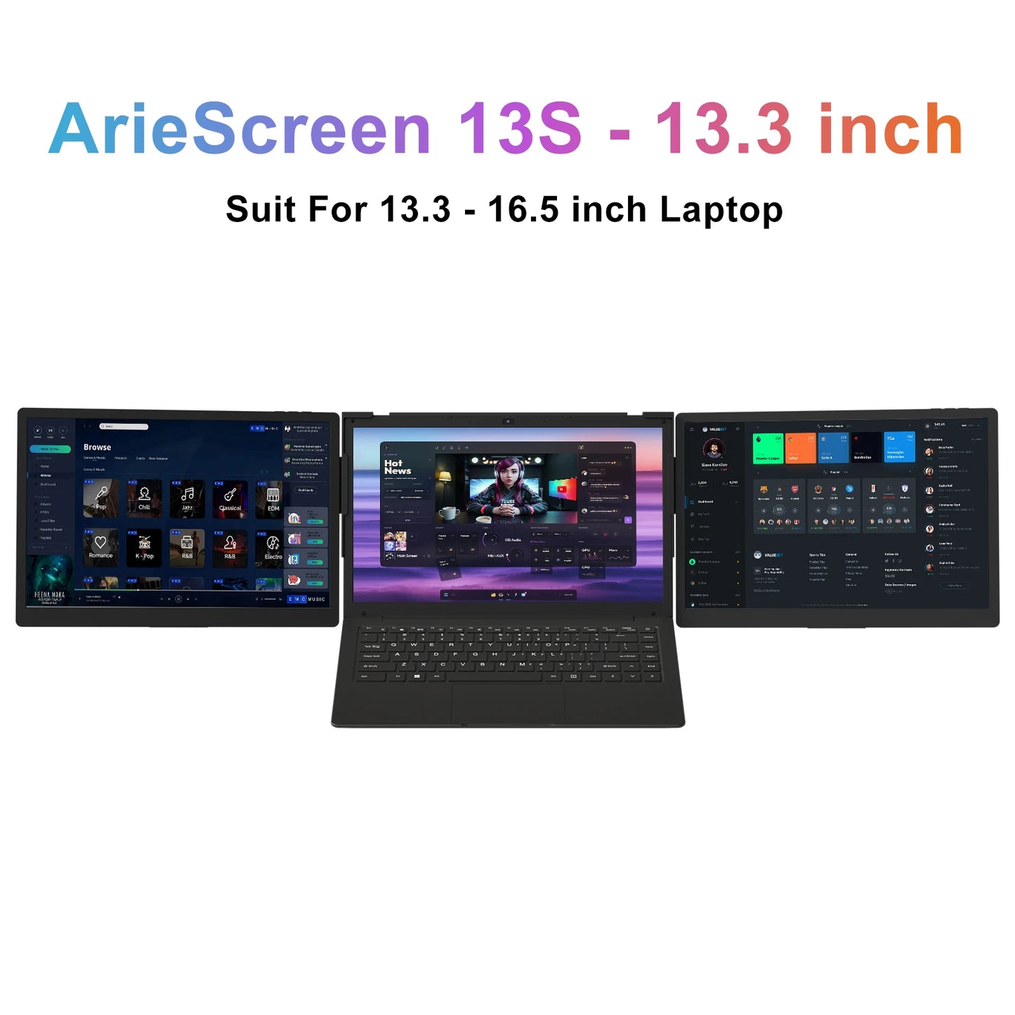 Adreamer ArieScreen13S Expansion Screen Laptop FHD Portable Tri-screen Monitor 3 Displays for 13.3-16 inch Laptop