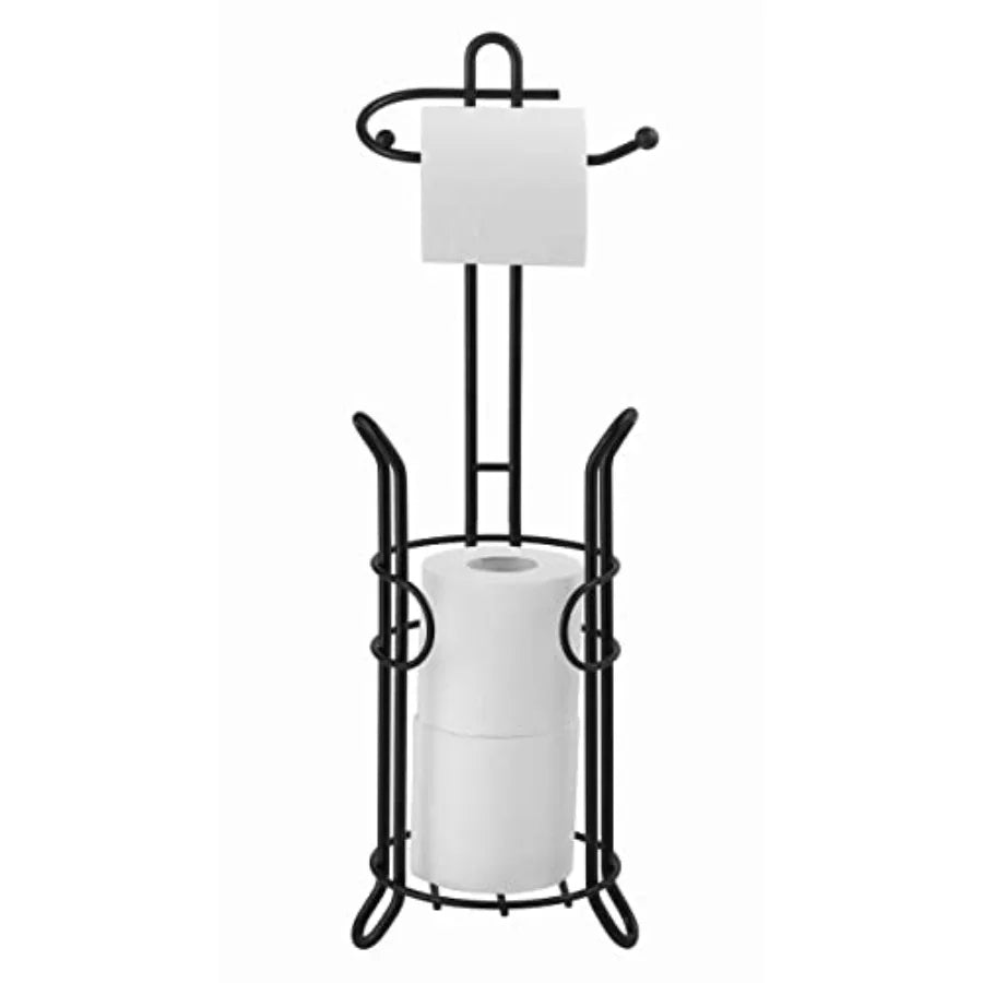 Freestanding Toilet Paper Holder with Storage Holds 3 Spare Rolls Heavy-Duty Steel Black Finish Easy Assembly Space-Saving Bath