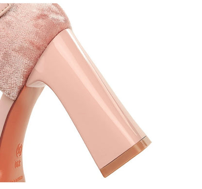 Velvet Platform Ankle Strap High Heels With Bow Block Heel Party Prom Evening Formal Comfortable Thick Heel Closed Toe Sandals