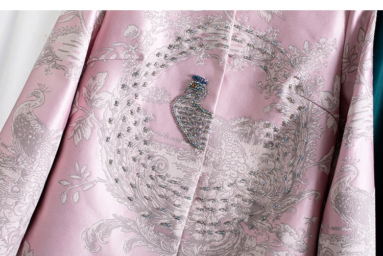 Luxury Beaded Pink Chinese Style Women's Top 2025 Loose Shoulder Embroidery Jacquard Elegant Fashion Blouse Outerwear