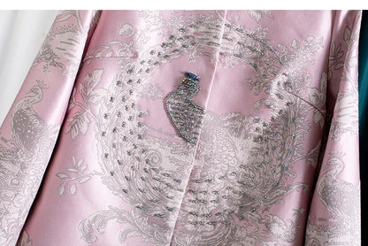 Luxury Beaded Pink Chinese Style Women's Top 2025 Loose Shoulder Embroidery Jacquard Elegant Fashion Blouse Outerwear