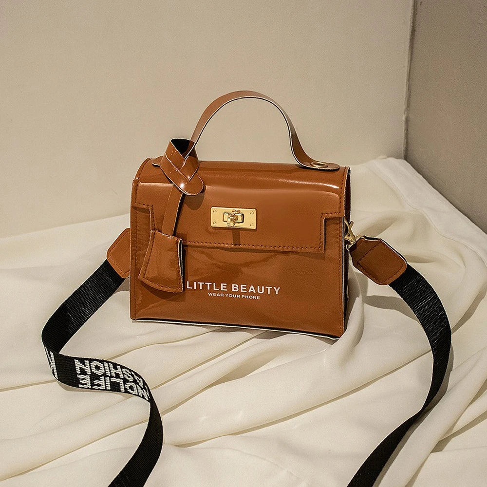 Bright Leather Kelly Bag - Printed Shoulder Crossbody Purse, Women's Easy-to-Match Fashion Handbag