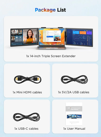 UPERFECT UFree Z14 Pro Wireless Triple Portable Monitor 14" Laptop Screen Extender with Stand /Sleeve Support AirPlay Miracast