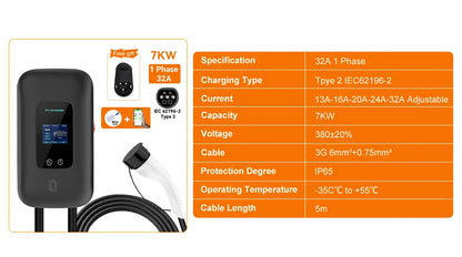 IPENGEN Type2 EV Charger Station 32A 7KW Charging Station 11KW 22KW 3Phase IEC 62196-2 EVSE Wallbox Smart Wireless APP Control