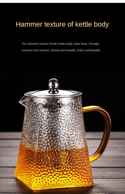 High Quality Hammer Glass Teapot With Stainless Steel Filter Puer Tea Maker Heat Resistant Glass Teapot and Cup Set Kettle Pot