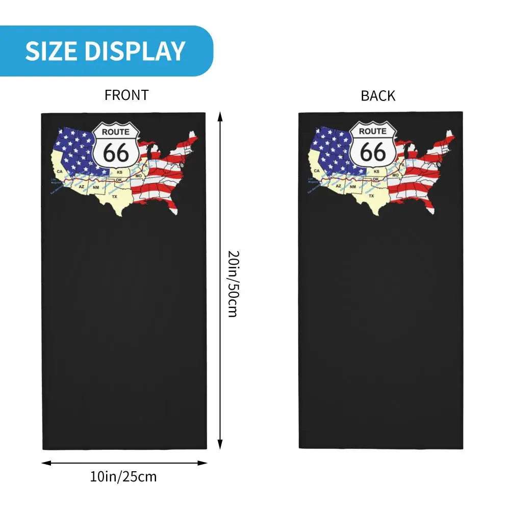 Custom Travel Motorcycle Ride Route 66 Bandana Winter Neck Warmer Windproof Wrap Face Scarf for Hiking Highways Gaiter Headband