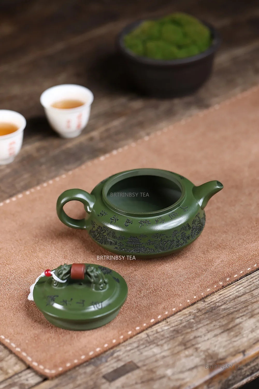 Chinese Yixing Purple Clay Teapot Raw Ore Green Mud Tea Pot Handmade Landscape Kettle Household Teaware Zisha Tea Set 260ml