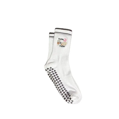 European sizes 36-43, 1 Pair of Heart-Shaped Lace Embroidered Yoga Socks, Mid-Calf Length, for Women