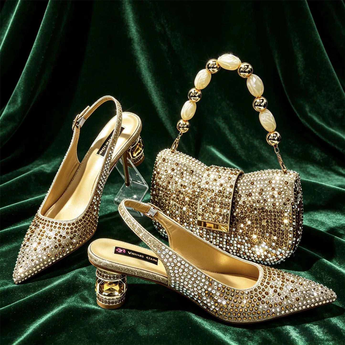 Hot Fuchsia Full Rhinestone Slingback Heels Matching Clutch Bag Set Women Luxury Crystal Pointed Shoes for Wedding Evening Party