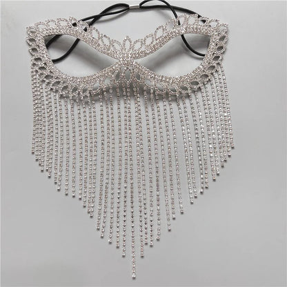 Charms Sexy Rhinestone Tassel Masquerade Face Jewelry For Women Facial Accessories Banquet Party Mask Full Face Chain Decoration