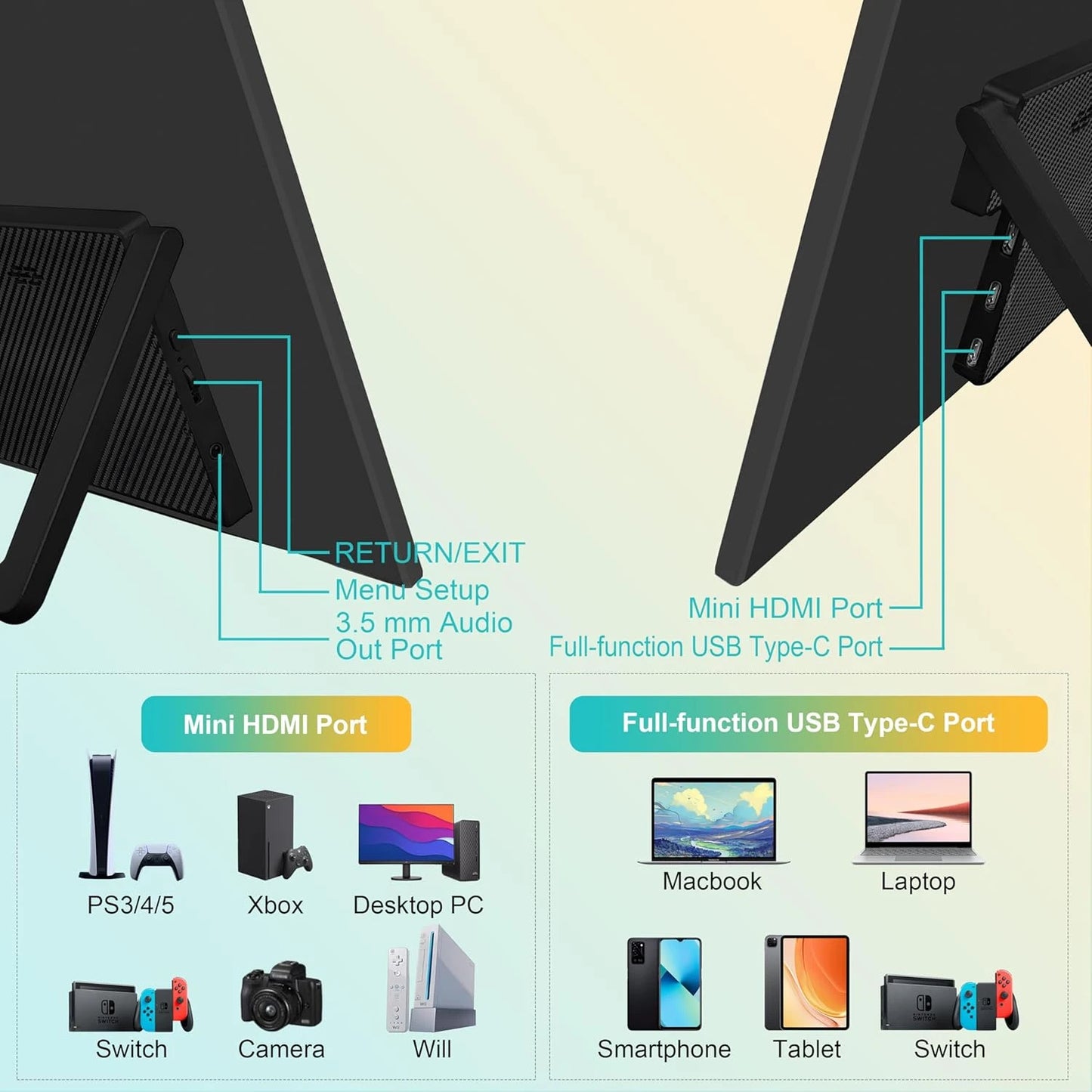 AHXJKA Portable Monitors 21.5/23.8/24.5 Inch 100sRGB Gaming phone Mobile Laptop Extender Second Screen For Steaam/PS4/5/TV/XBox