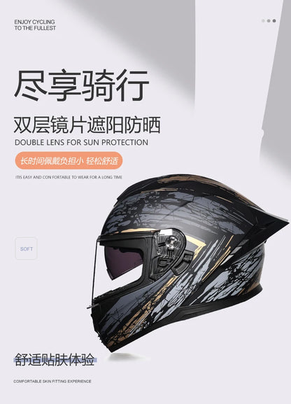 Motorcycle helmet, men's and women's dual lens full face helmet, motorcycle sports car, all season full face helmet