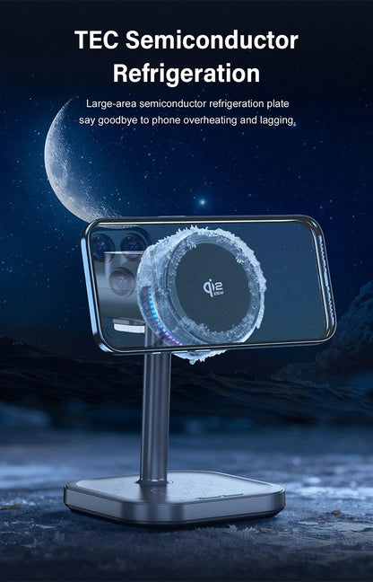 3 IN 1 Magnetic qi2 25W Wireless Charger Stand LED Light  Air Cooling Fast ChargingFor iPhone 17~12 Airpods Pro 3/2 Apple Watch