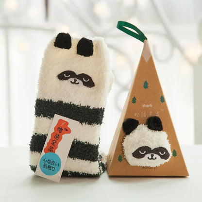 1 Pairs Box Christmas Socks Women Cute Thermal Fluffy Fuzzy Soft Velvet Thermo Sleep Sock Thick Warm Winter Socks New year Gift