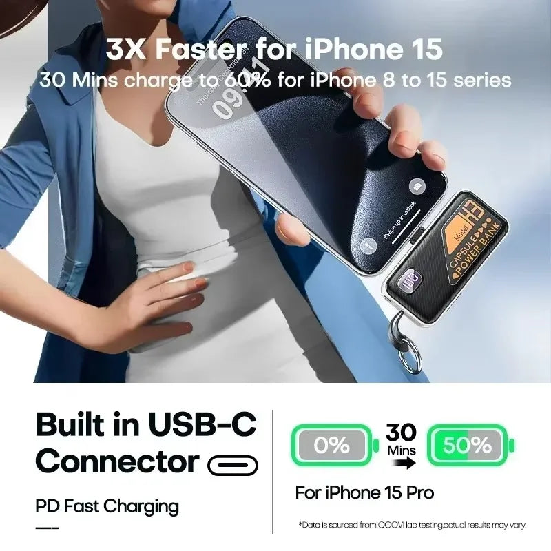 20000mAh Mini Power Bank PD20W Fast Charging Comes with Cable Digital Display PowerBank for IPhone13 14 15 16 Samsung and Xiaomi