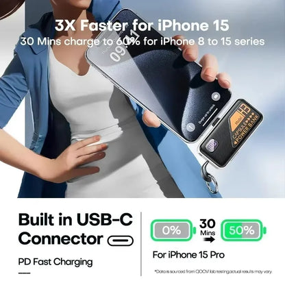 20000mAh Mini Power Bank PD20W Fast Charging Comes with Cable Digital Display PowerBank for IPhone13 14 15 16 Samsung and Xiaomi