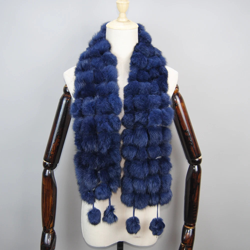 Women Winter Warm Real Rabbit Fur Scarf Hot Sale Natural Rabbit Fur Muffler 2025 Lady 100% Genuine Fur Scarves Wholesale Retail