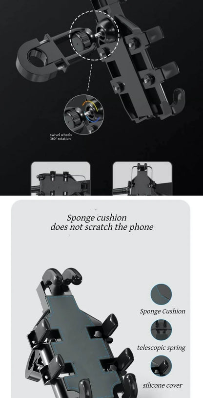 Motorcycle Phone Holder with 360° Rotation, Anti-Shake Motorcycle Phone Mount, Adjustable Handlebar Cellphone Holder for bikes