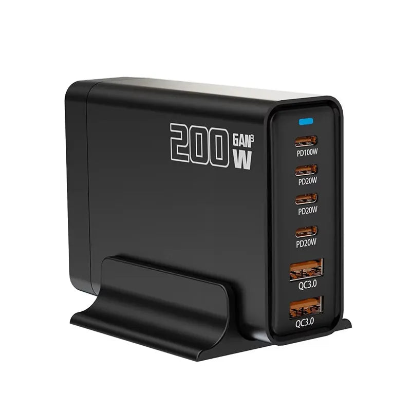 200W Desktop USB C Quick Charger GaN PD Fast Chager 6 port Mobile Charging Adapter For Laptop iPhone 17 16 15 Samsung Xiaomi﻿﻿