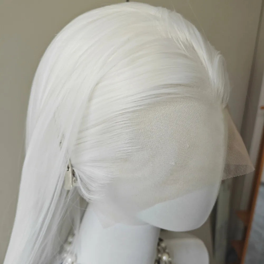 White Lace Front Wig for Women 26Inch Long Straight Synthetic Lace Wigs Heat Resistant Fibers for Cosplay Party Natural Hairline