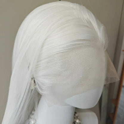 White Lace Front Wig for Women 26Inch Long Straight Synthetic Lace Wigs Heat Resistant Fibers for Cosplay Party Natural Hairline