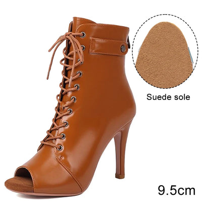 DKZSYIM Woman Latin Dance Shoes leather Party Tango Dance Booties for Women Salsa Dance Heels Ballroom Shoes Sexy Stilettos