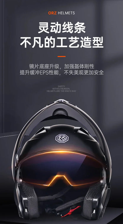 ORZ-103 Motorcycle Dual-Lens Helmet Men Women Bluetooth Full Helmet All Seasons Flip Helmet with Tail Wing DOT Certification