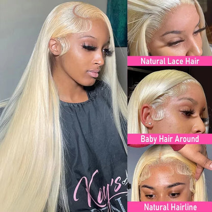 26 Inch 613 Lace Front Wig Human Hair 13X4 Blonde Straight HD Transparent Lace Frontal Wigs Human Hair Pre Plucked with Baby Hair 180% Density Blonde Glueless Wigs Human Hair