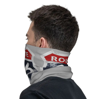 Custom Travel Motorcycle Ride Route 66 Bandana Winter Neck Warmer Windproof Wrap Face Scarf for Hiking Highways Gaiter Headband