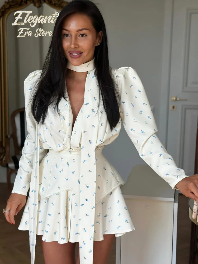 Sexy Deep V-neck Floral Printed  Long Sleeve Women Dress Fashion Waist-cinched Pleated Button-front Vestidos 2026 Daily Outfits