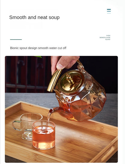 Glass Beam Pot Flower Tea Pot Health Pot Heat Resistant Glass Teapot With Strainer Infuser Teapot to Boil Water Kettle Gaiwan