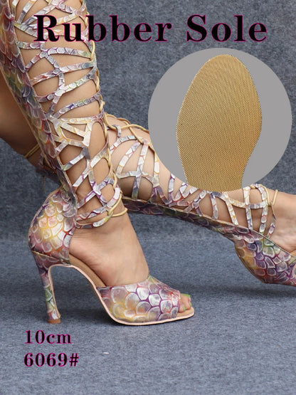 Ladingwu High-end Custom Material Fish Scale Texture Women Dance Shoes Sexy Pole Dance Boots Ladies Wedding Ballroom Shoes