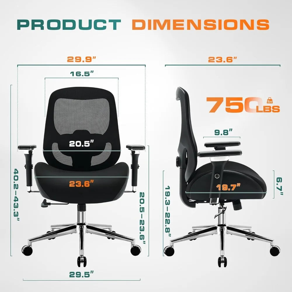 750lbs Big and Tall Office Chair with Wide Thick Seat Cushion for Heavy People Ergonomic Computer Mesh Desk Chairs, Customized