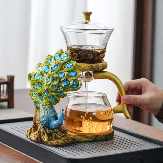 Teapot Set with Infuser Semi Automatic Tea Set Magic Teapot Peacock