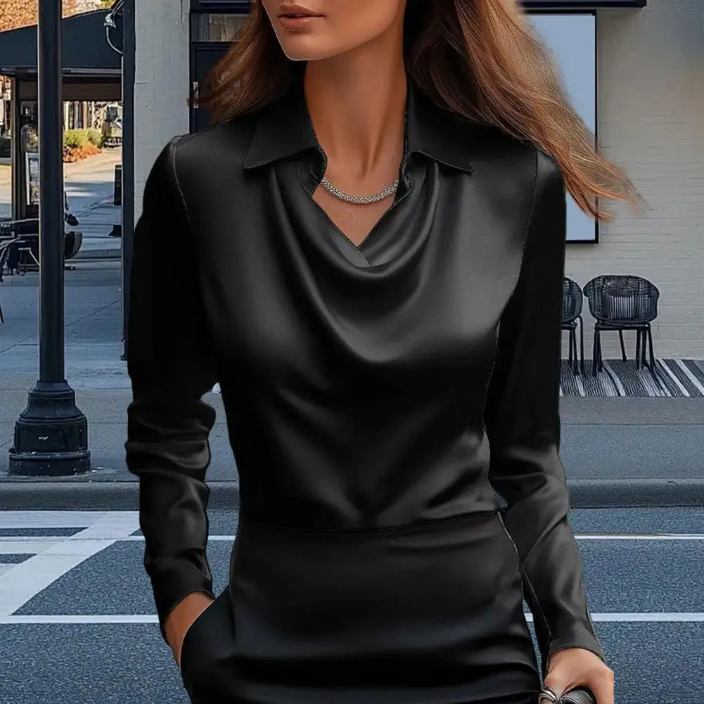 Satin Women Shirt Vintage Long Sleeve Blouse Women Silk Elegant Womens Tops Commuting Luxury White Shirt Autumn Female Clothing