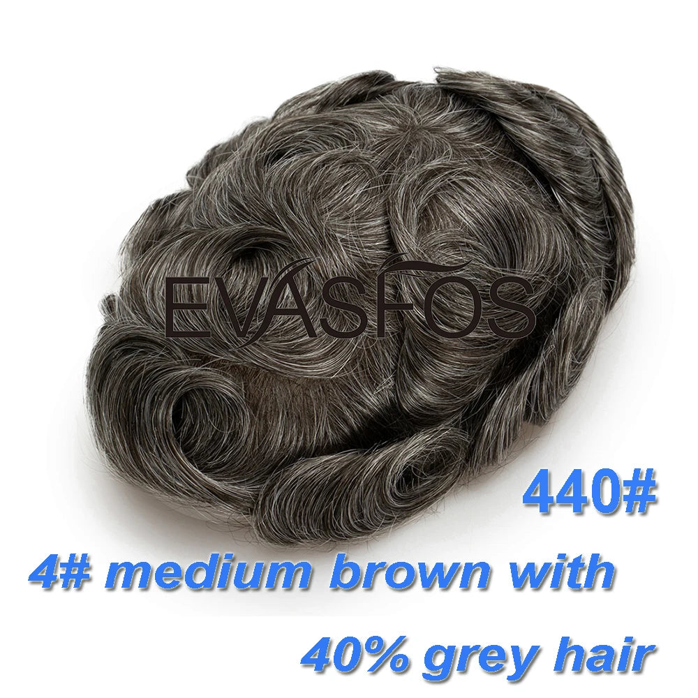 EVASFOS 0.02-0.04mm Super Thin Skin Men's Toupee Natural European Human Hair Male Wig Prosthesis Hair System For Men