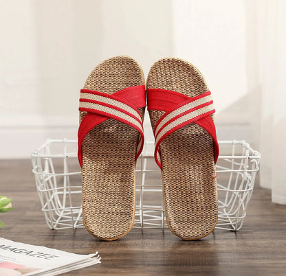 Summer Women's Slippers Home Flats Hemp Luxury Designer Woman Shoes Casual Indoor Slides Couple 2026 Soft Lightweight Large Size