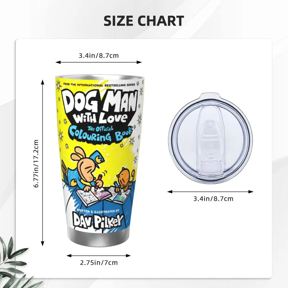 Dog Man Dogman Movie Comic Insulated Tumbler with Straws Cartoon Stainless Steel Thermal Mug Double Wall Car Bottle Cups, 20oz
