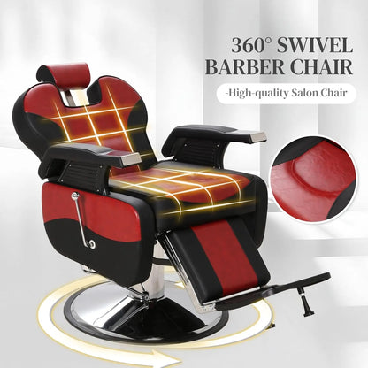 Barber Chairs for Barbershop, Heavy Duty Hydraulic Barber Chair 360° Swivel Reclining, Adjustable PU Leather Beauty, Customized