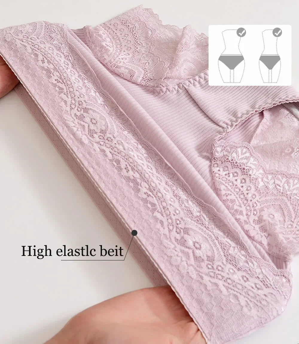 New Women's Cotton Underwear High Waist Antibacterial Panties Sexy Lace Seamless Tummy Briefs Ladies Triangle Shorts Large Size