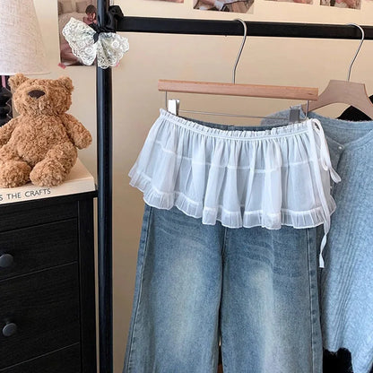 French Lace Up Short Fart Curtain Skirt Spring Layered Skirt INS Women Wrap Skirt Bandage Dress Apron Curtain Expansion Skirt