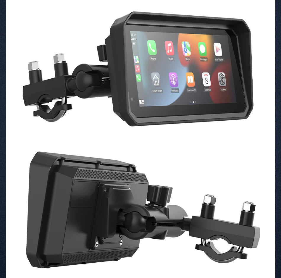 JMCQ Portable 6.25 inch Motorcycle GPS Navigation IPX7 Waterproof Wireless CarPlay Android Auto Drive Recorder Support 4K DVR