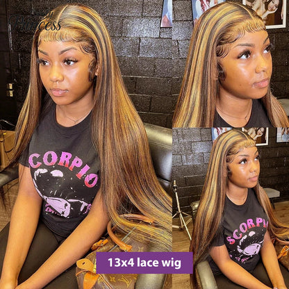 Honey Blonde 4/27 Highlight Wig 13x6 HD Lace Frontal Natural Hairline Pre-Plucked 13x4 Bone Straight Colored Lace Front Wigs