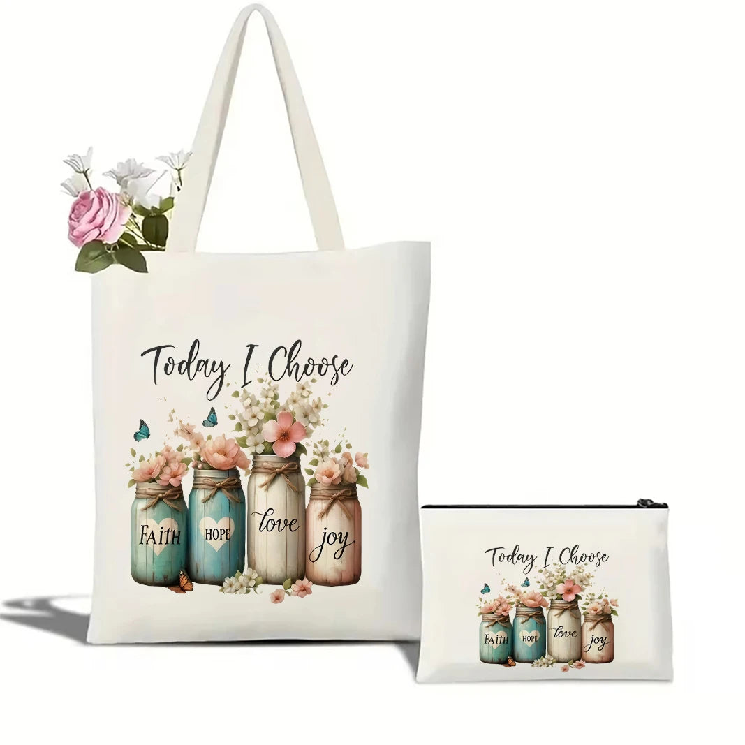 Today I Choose Sunflowers Canvas Shoulder Tote Bag School Bag Handbag & Shopping Gift Bag Perfect for Outdoors Travel Gift
