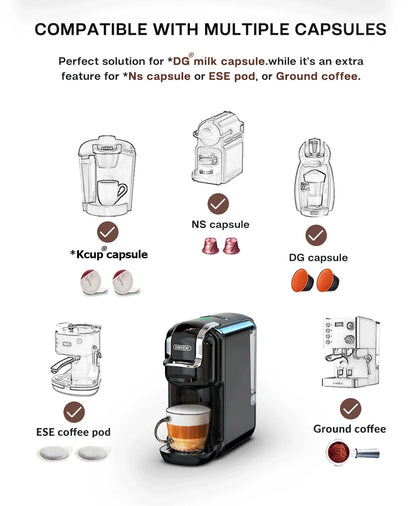 HiBREW 5 in 1 Multiple Capsule Coffee Machine Hot/Cold DG Cappuccino Nes Small Capsule ESE Pod Ground Coffee Cafeteria 20Bar H2B