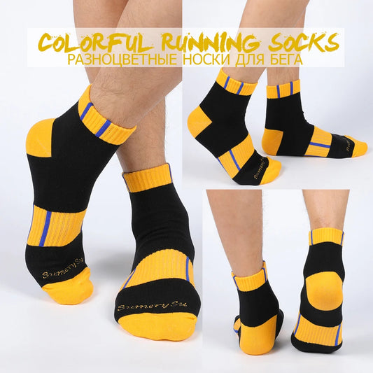 5 Pairs/Lot Running Socks Men Casual Sports Stripes Colorful Combed Cotton Outdoor Compression Thick Short Male 5 Colors
